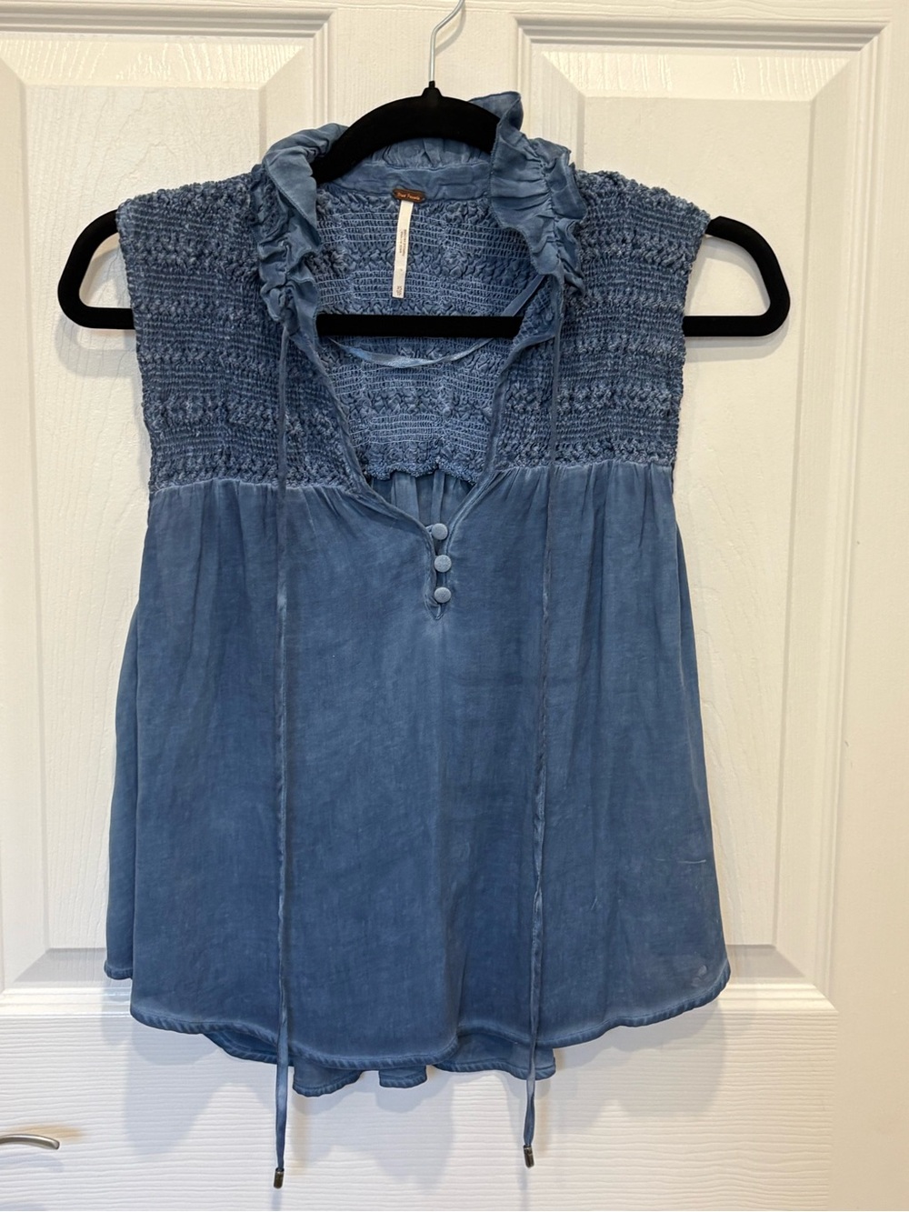 Free People Dusty Blue Smocked Yoke Tie-Front Camisole #1231
